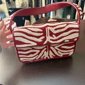 STAUD Red and White Zebra Shoulder Bag